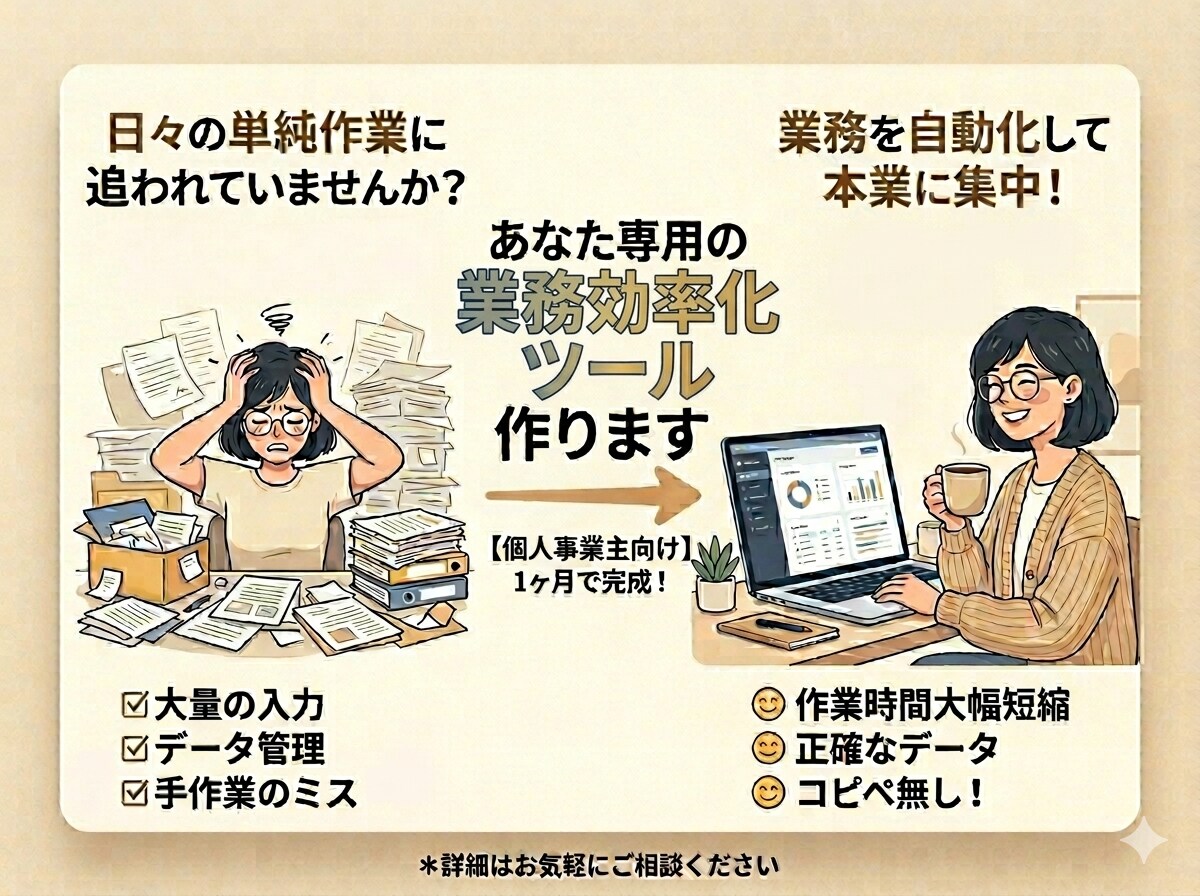 あなた専用の効率化webアプリを開発します 「この単純作業、自動化できたらいいのに...」を形にします！ イメージ1