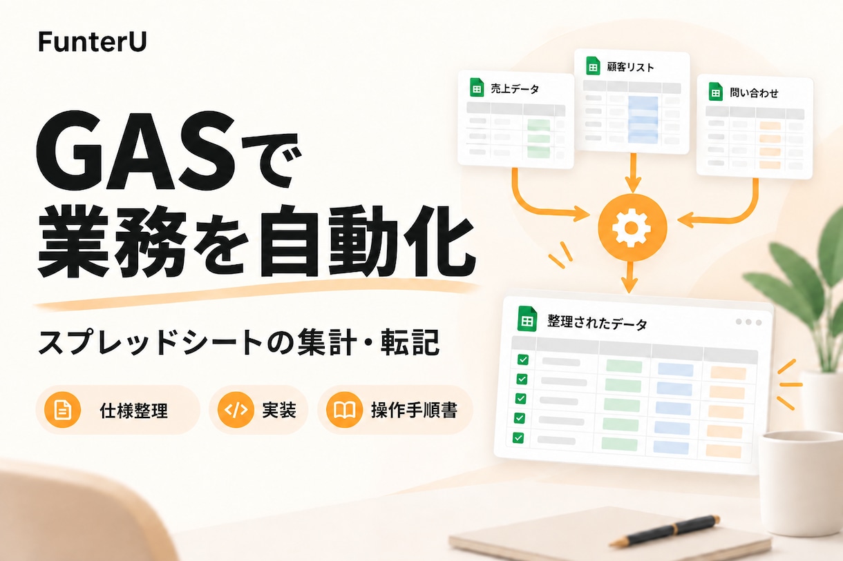 GASで集計・転記の手作業を自動化します スプレッドシートの業務効率化｜GAS作成・操作手順書 イメージ1