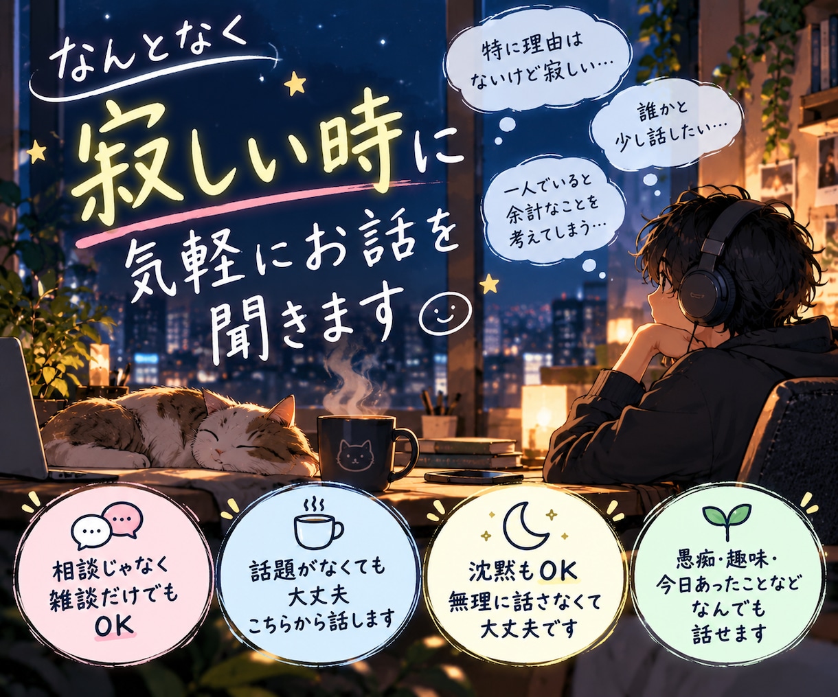 なんとなく寂しい時に気軽にお話を聞きます 理由のない寂しさもそのまま話せます イメージ1