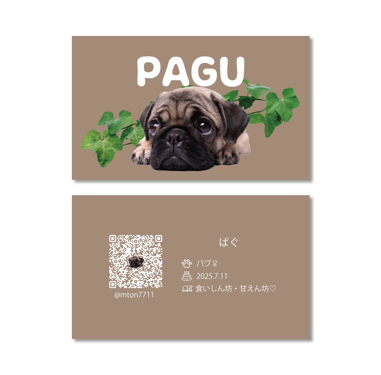 ご家族の可愛いお写真を名刺にします My fam card（マイファムカード）❼／うちの子名刺 イメージ1