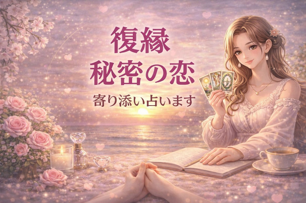 復縁　秘密の恋　恋愛の行方　優しく寄り添い占います 相手の気持ち 不安 片想い 人に言えない恋 安心できる未来へ イメージ1