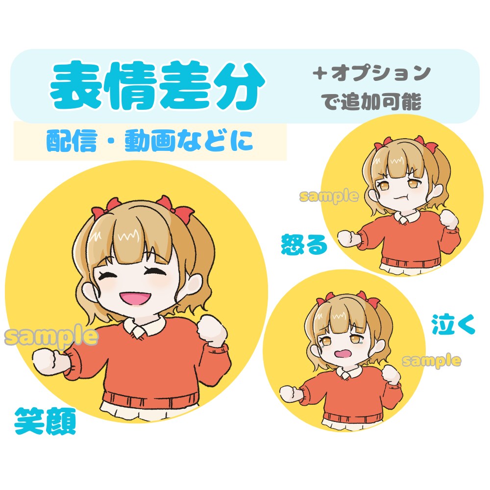 ゆるっとミニキャラ(表情差分3種セット)描きます 配信・SNSで使いやすい表情差分付きSDです イメージ4