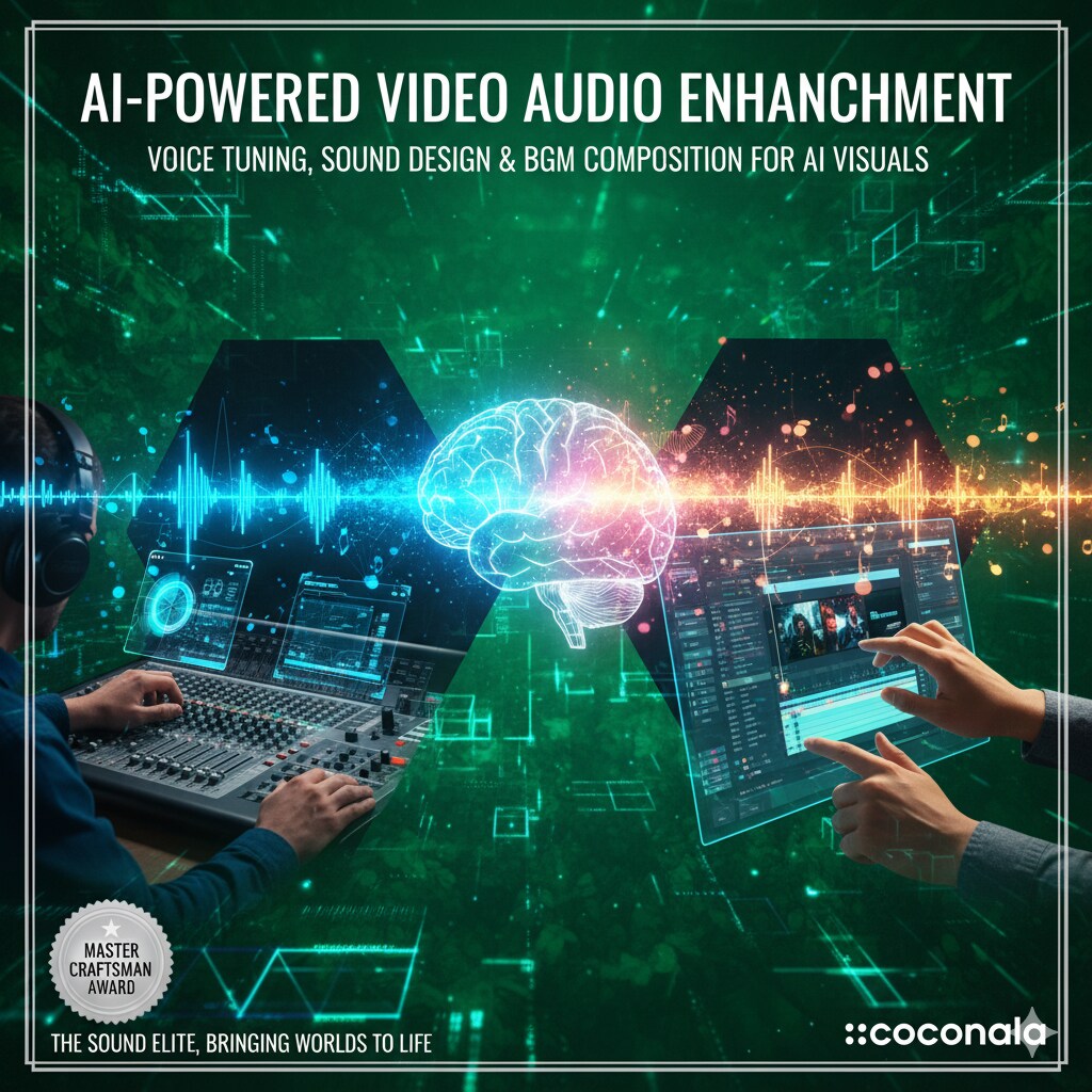 AI動画に音声調整＋効果音やBGM制作挿入致します 音声挿入・タイミング調整・BGM＆効果音＋ノイズ除去一括対応 イメージ1