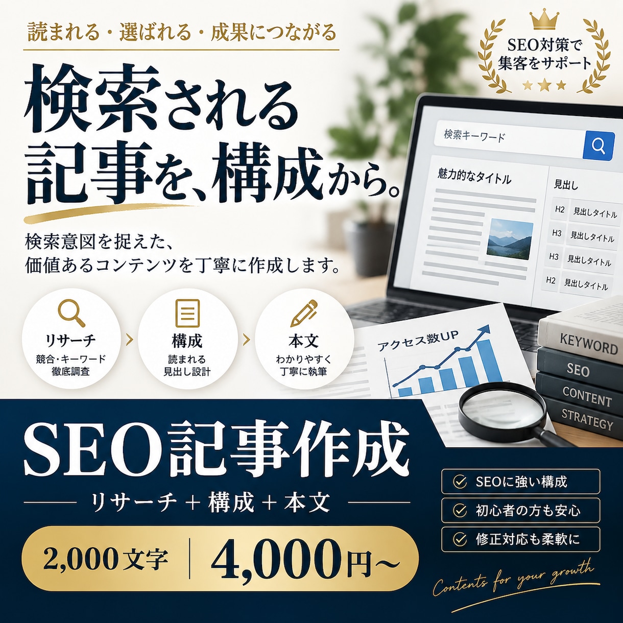 SEO記事を構成から作成します 検索意図を整理しリサーチから本文まで対応 イメージ1