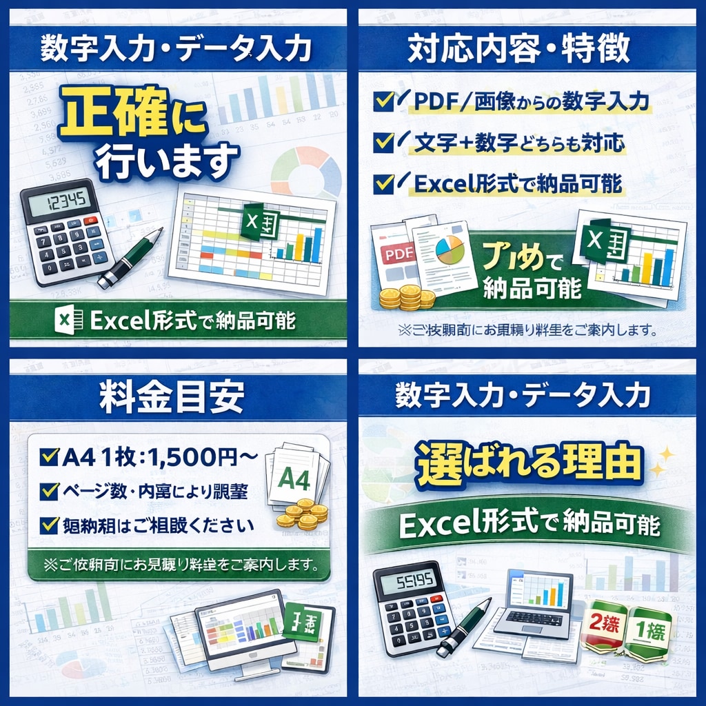 数字入力・データ入力を正確に行います 面倒な数字入力、まとめてお任せください イメージ2