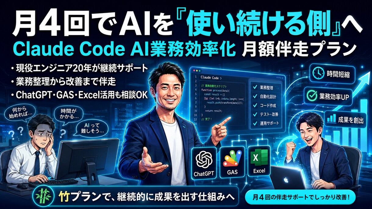 AI業務効率化を月額伴走します 月4回の相談でAI活用を実務に定着 イメージ1
