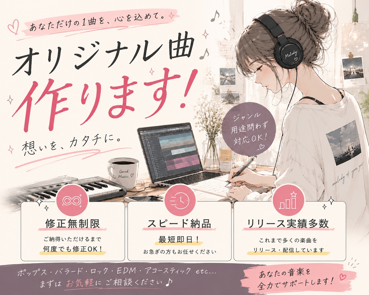 プロクオリティのオリジナルAI楽曲を作成します 著作権譲渡！商用利用OK!あなたの想いを届けるお手伝いします イメージ1