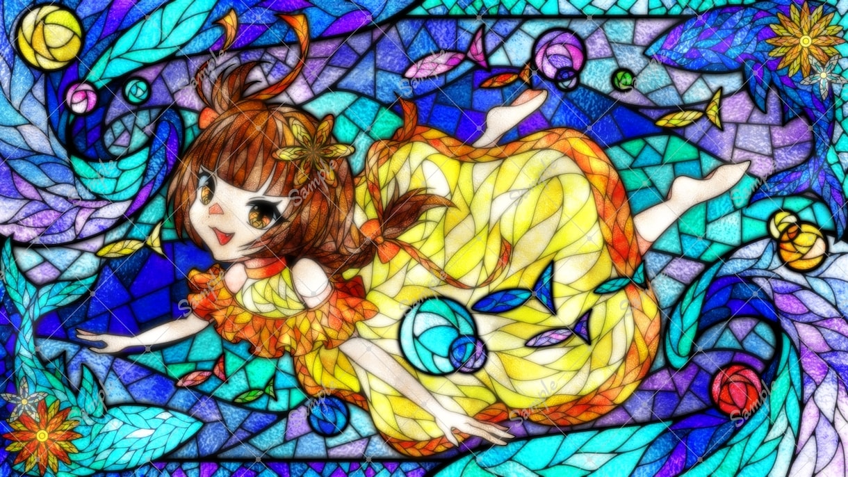 背景ありステンドグラス風イラストを描きます 貴方のイメージを幻想的なステンドグラス風に イメージ5