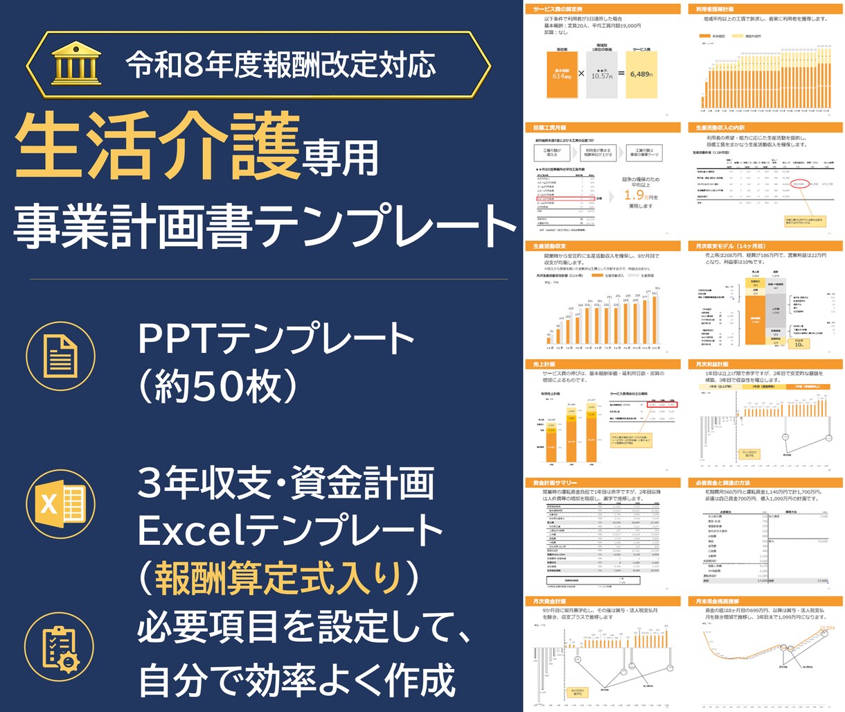 生活介護の事業計画書テンプレを販売します 構成済みPPT約50枚＋報酬算定式入り3年収支・資金計画 イメージ1