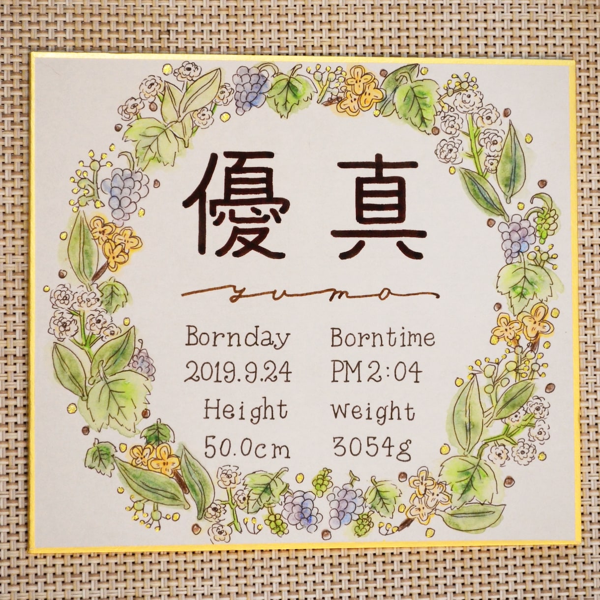 デザイン科卒業生が特別な花、誕生花で命名書描きます 花や海水彩で描かれた命名書やネームボード イメージ6