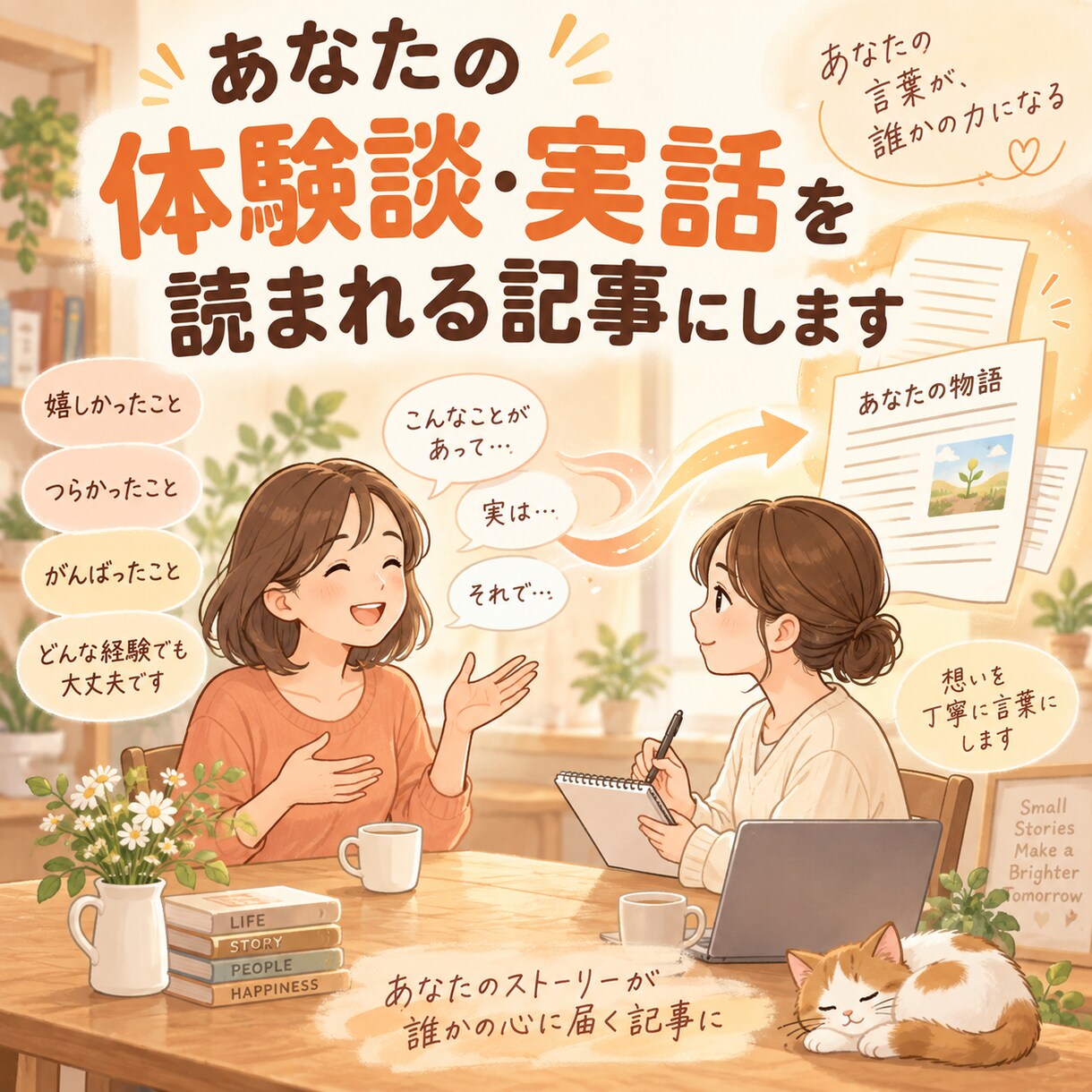 あなたの体験談・実話を読まれる記事にします 文章が苦手でも大丈夫。お話を聞きながら、体験談に仕上げます。 イメージ1