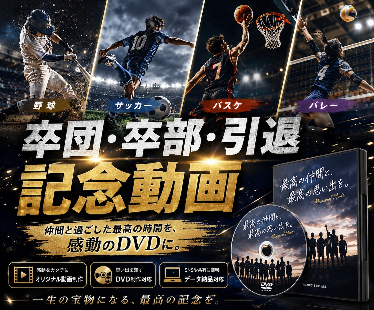 卒団・卒部・引退。伝わるスポーツ動画を制作します 最後の試合、最後の仲間、最後の涙。そのすべてを映像に残します イメージ1