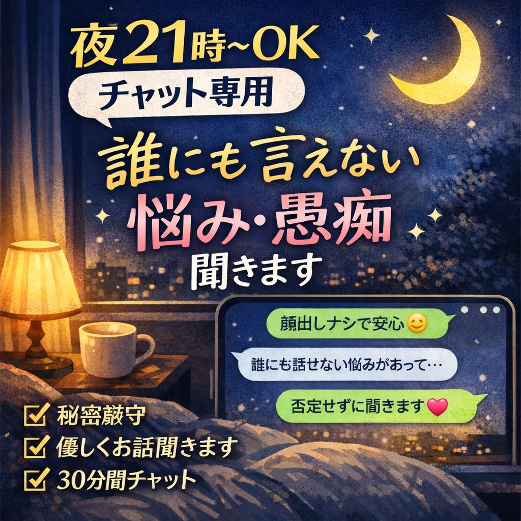 誰にも言えない愚痴・悩みを否定せず聞きます 【夜21時〜OK｜チャット専用】 イメージ1