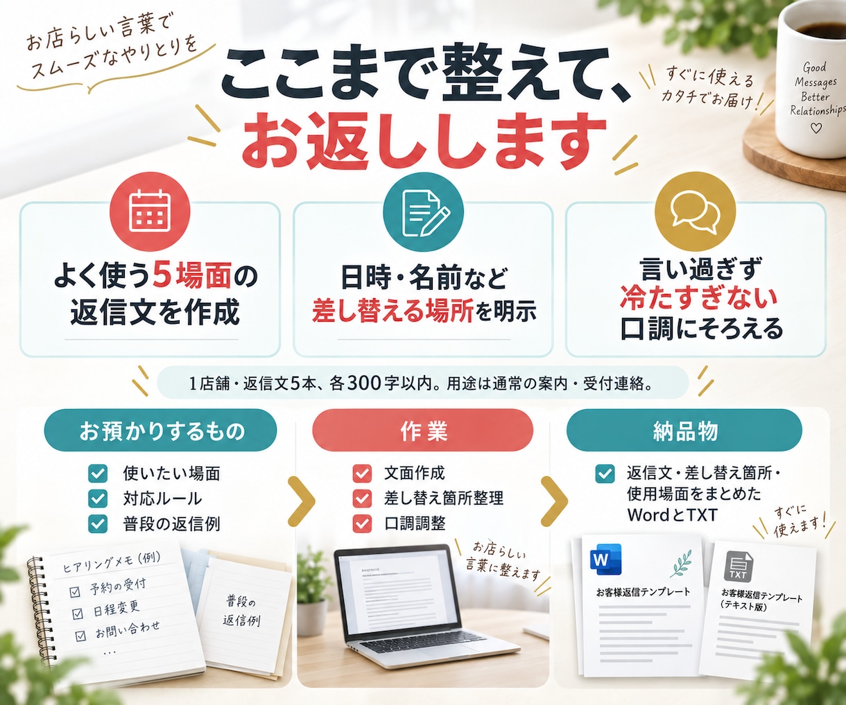 お客様への返信テンプレートを作ります 断るときも案内するときも、お店らしい言葉で返せる イメージ3