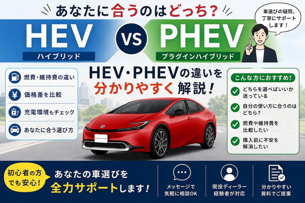 HEV・PHEVどちらが合うか一緒に考えます 車選びの疑問をわかりやすく解決します イメージ1