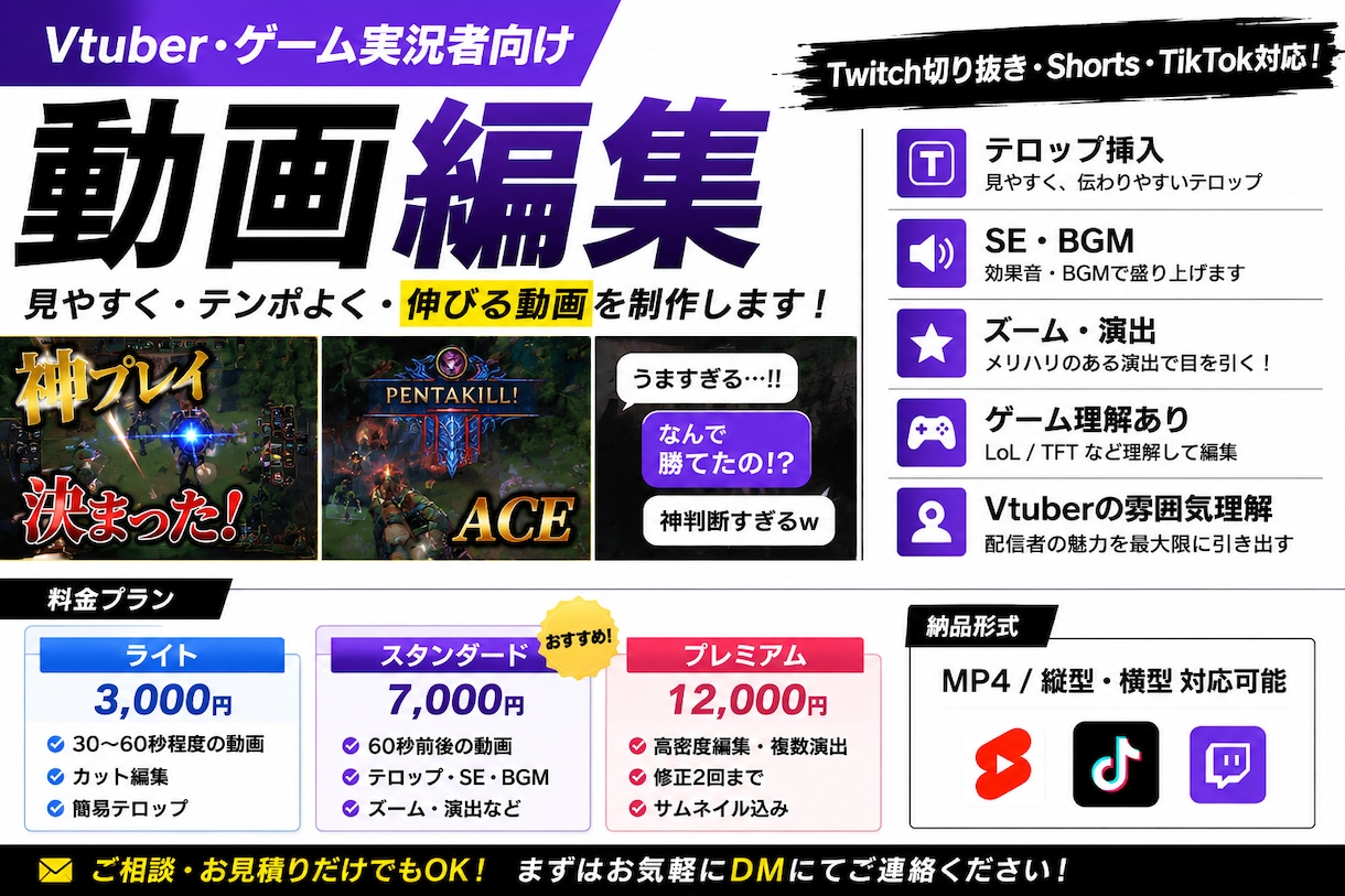 Vtuber向け動画編集します “配信映え”する切り抜き動画を制作します！ イメージ1