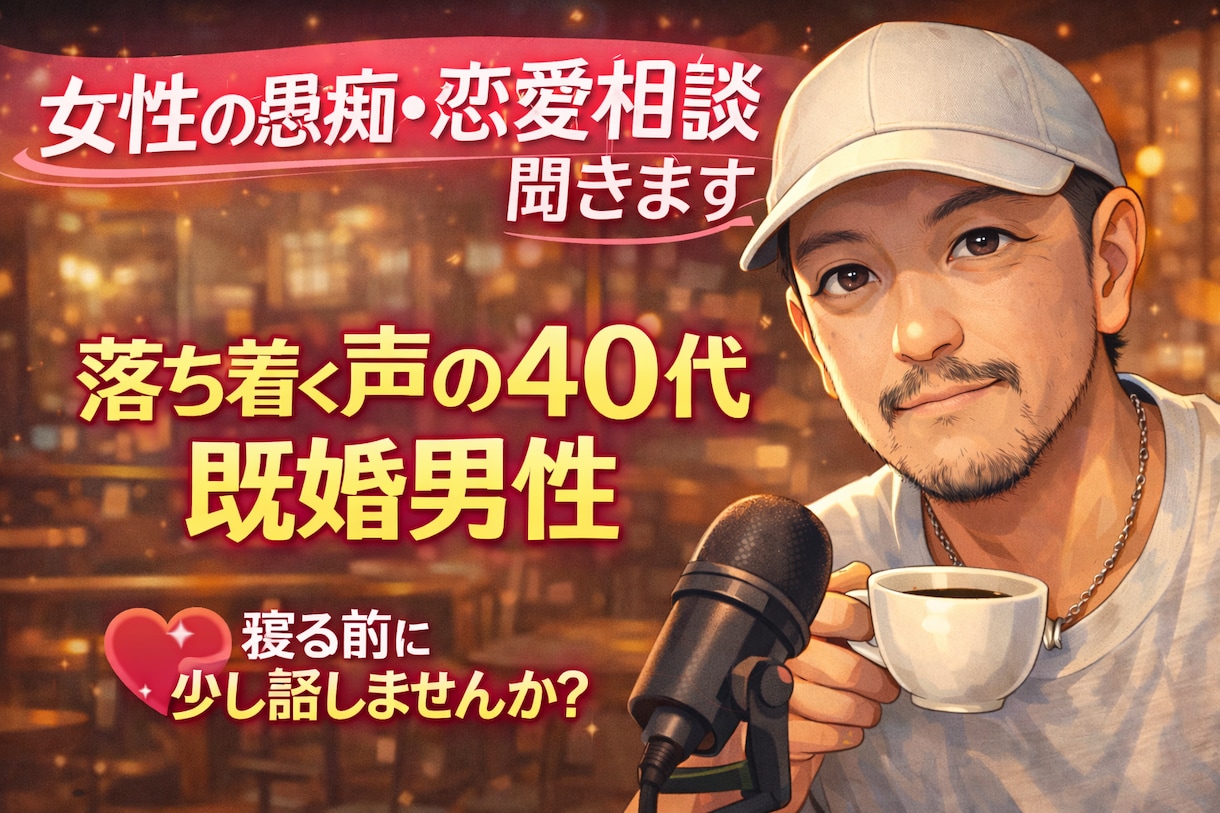 女性限定|落ち着く声の40代男性が相談聞きます 離婚と再婚を経験した40代が優しく聞き役になります イメージ1