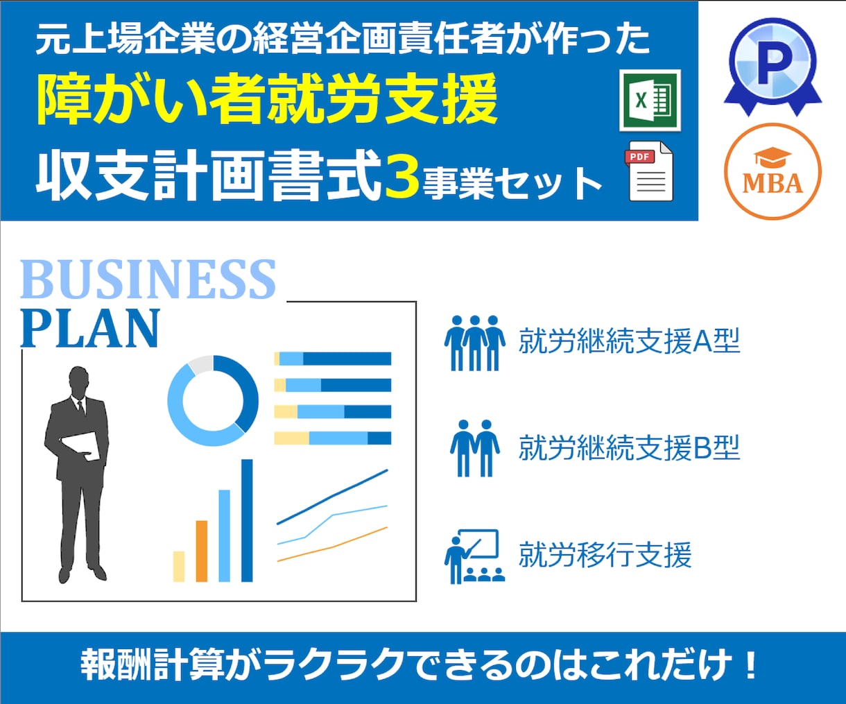 就労支援事業の収支計画書式セットを販売します 実際に創業融資で使用！A型・B型・移行の3事業セットです イメージ1