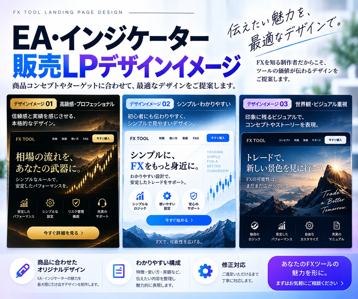 EA・インジケーター販売用のLPを制作します FXを知る制作者が、構成・文章・デザインまでまとめて制作 イメージ3