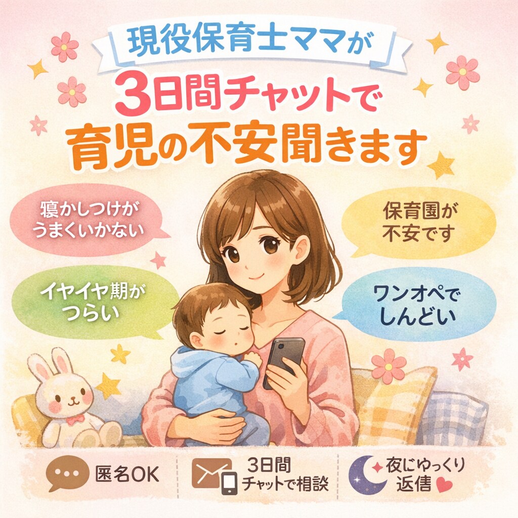 チャットで！育児の悩み、愚痴を聞きます 毎日の育児で誰かに話したい、イライラした事、悩みありませんか イメージ1