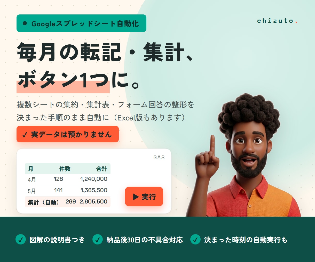 スプレッドシートの転記・集計をGASで自動化します 毎月の手作業をボタン1つに。図解の説明書つきで安心 イメージ1