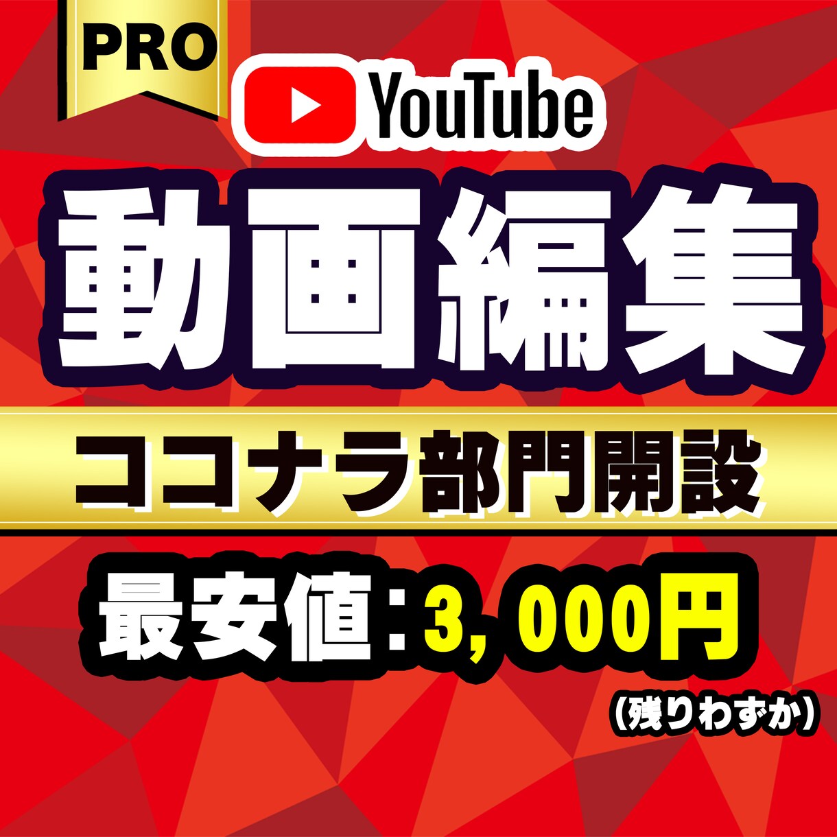YouTube、ショート動画を高品質でお届け！ます ココナラ部門開設キャンペーン 最安値3,000円〜 イメージ1