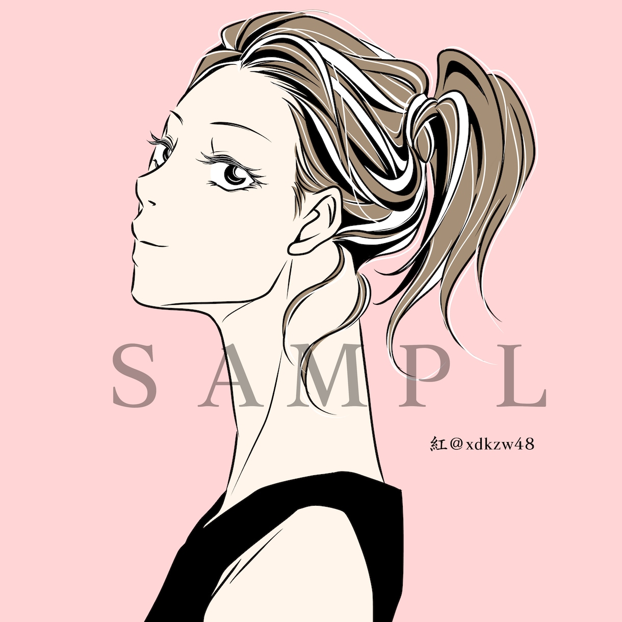男性、女性モノクロアイコン描きます 。着物、スーツ、制服、ドレス、巻き毛、丁髷etc。背景単色塗 イメージ1