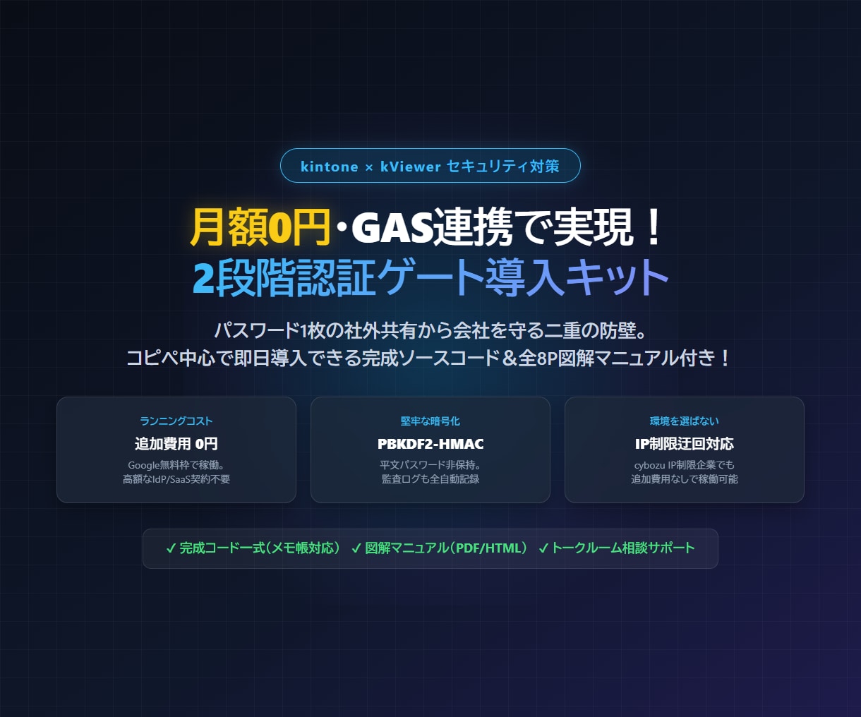kintoneに月額0円で2段階認証を導入します GAS連携！月額0円の2段階認証キット＆図解手順書をお渡し イメージ1