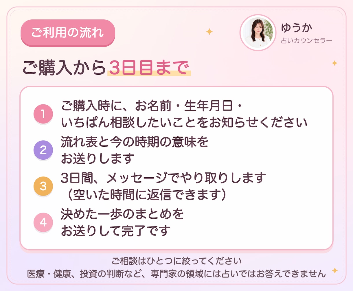 占い×コーチング｜メッセージ3日間で伴走します 通話なしでOK。キャンサータロットで読み、行動まで決めます イメージ10