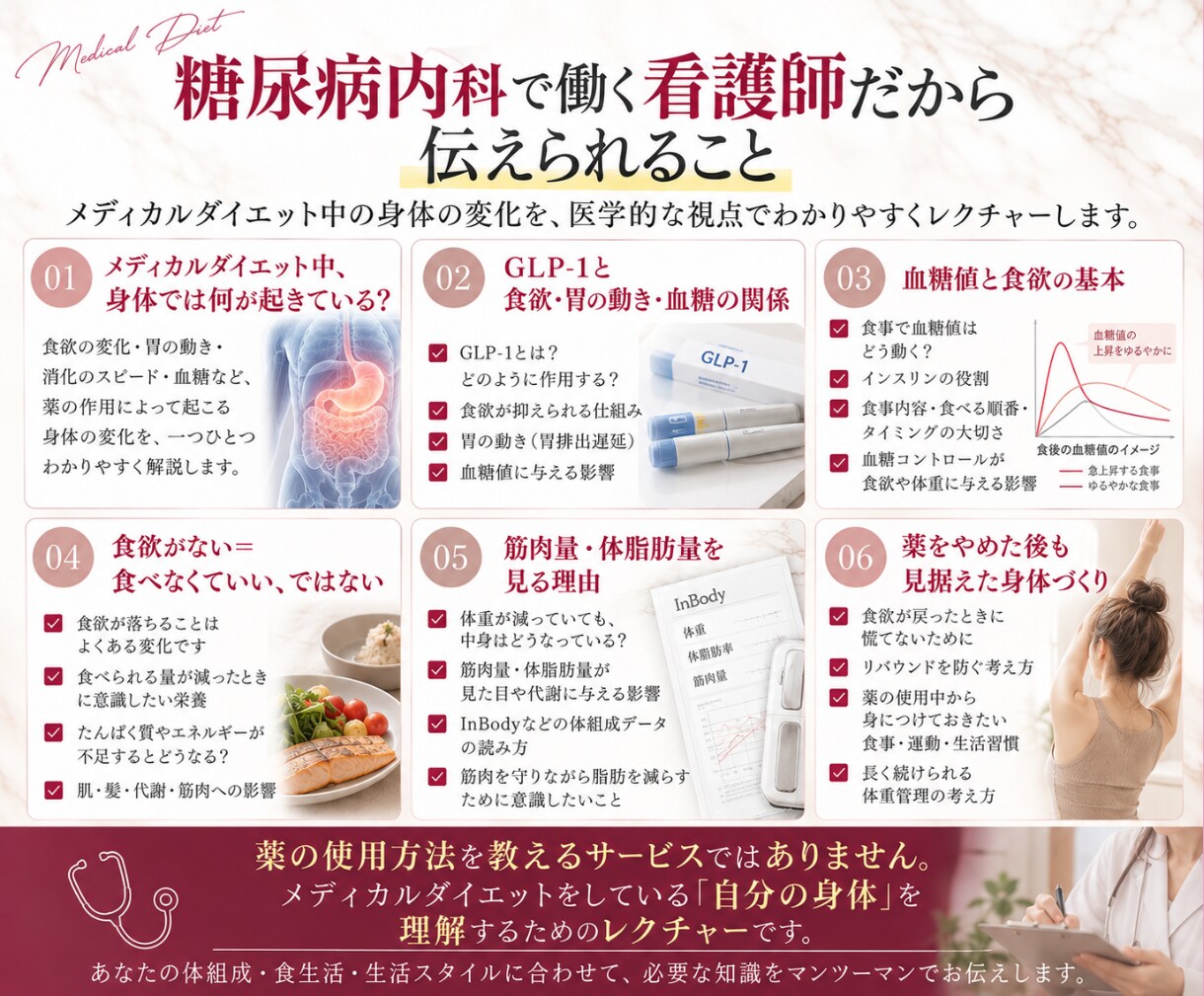 メディカルダイエット中・卒業後のお悩み支えます 糖尿病内科勤務の看護師が個別レクチャー＆伴走 イメージ7