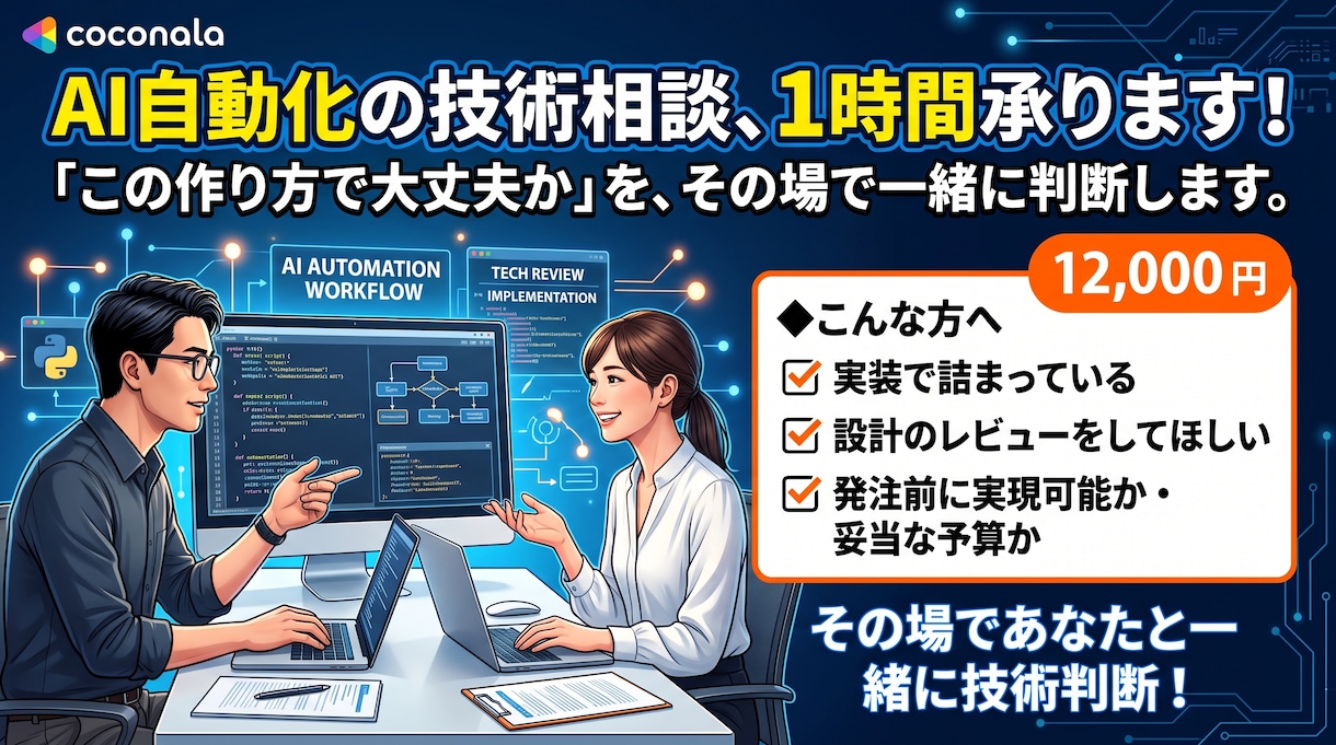 AI自動化の技術相談、1時間承りますます その場であなたと一緒に技術判断をします イメージ1
