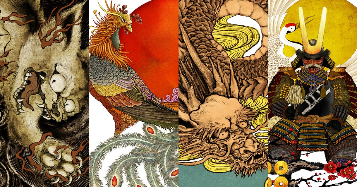 妖怪、龍、鬼、鳳凰、迫力ある和風イラストを描きます 日本画 御朱印 ラベル 浮世絵 鬼 グッズ 看板　ジャケット イメージ5