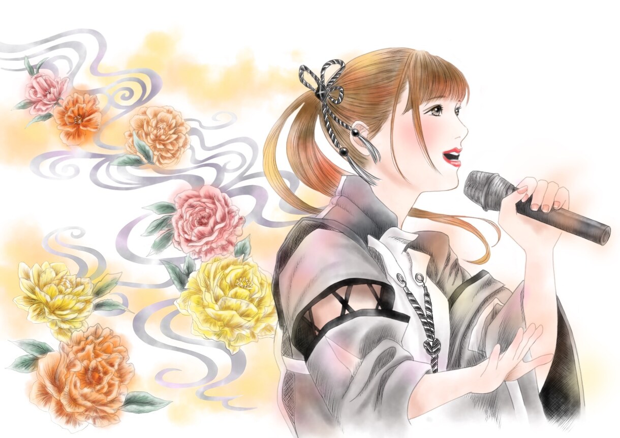 お好きな花につつまれた似顔絵をお描きします ウエルカムボードやプレゼントに! イメージ10