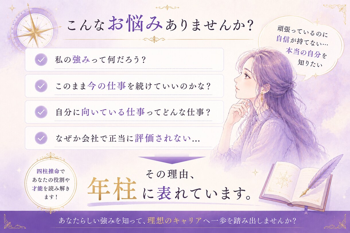 モニター価格！評価される強みを年柱から読み解きます 仕事や会社からどんな役割を期待されやすいのかを読み解きます イメージ2