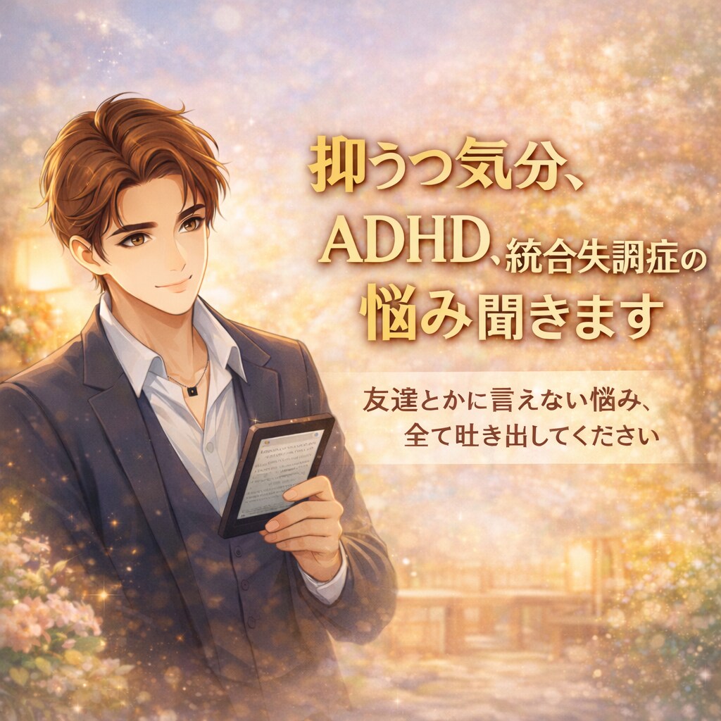 抑うつ気分、ADHD、統合失調症の悩み聞きます 友達とかに言えない悩み、全て吐き出してください。 イメージ1