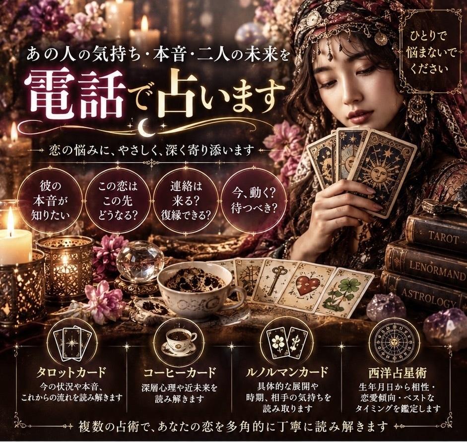 相手の気持ち・本音・二人の未来をズバリ占います 片思い・復縁・複雑恋愛の言えない本音まで深く視ます イメージ1