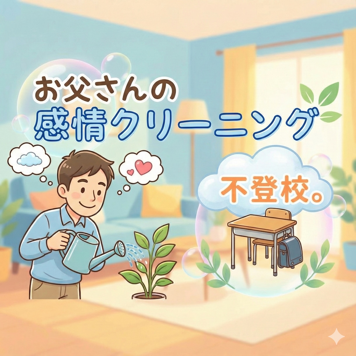 不登校。お父さんの感情クリーニングします 父親のあなたが、本当はどうしたいかを言語化し心を浄化します イメージ1
