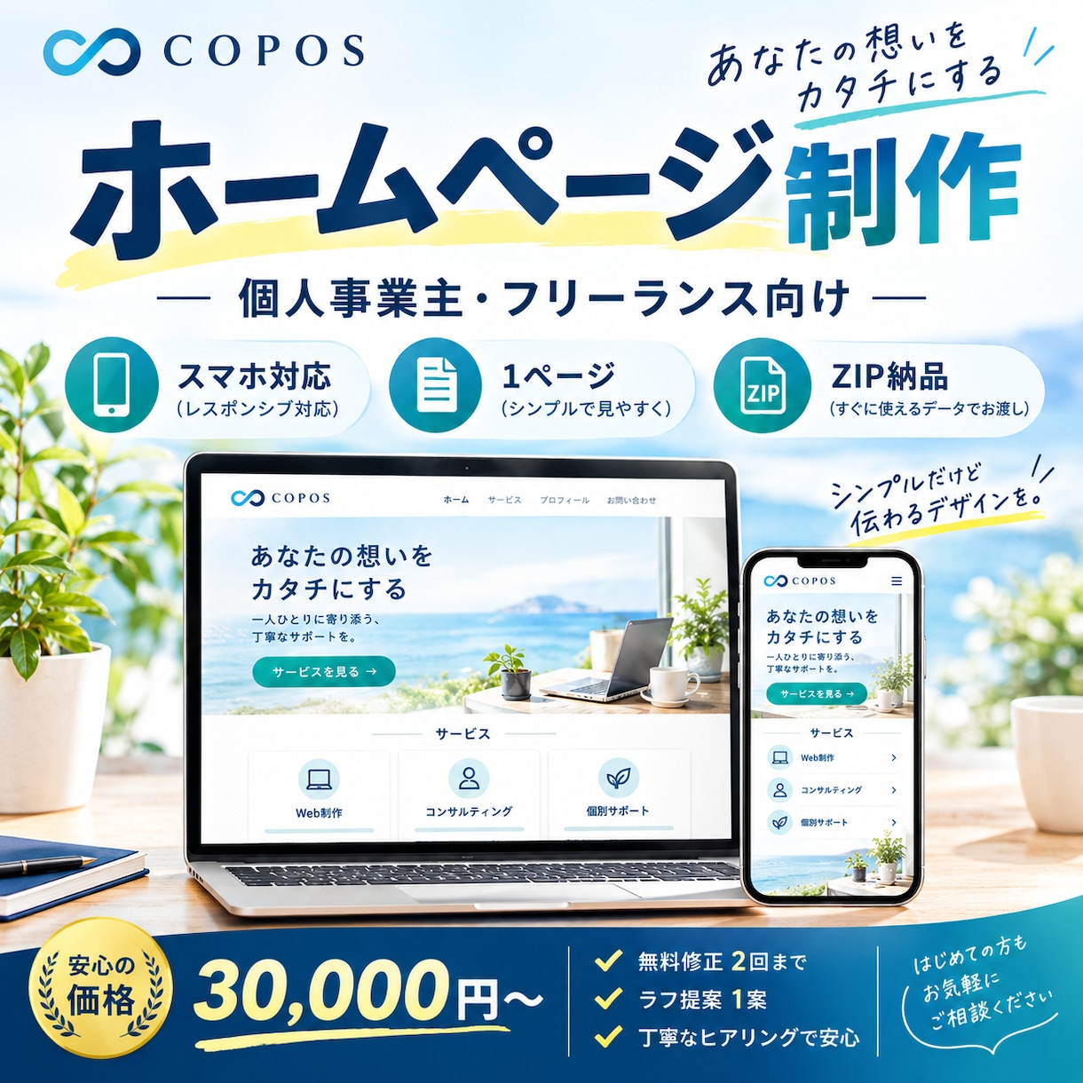 個人事業主向けのシンプルなホームページを制作します あなたの活動や想いが伝わるホームページを作ります イメージ1