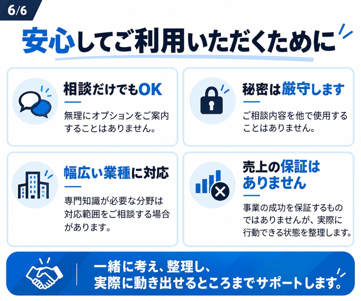 事業の始め方・サービスの売り方を整理します 考えるだけで終わらせず、事業開始できる状態まで仕上げる イメージ6