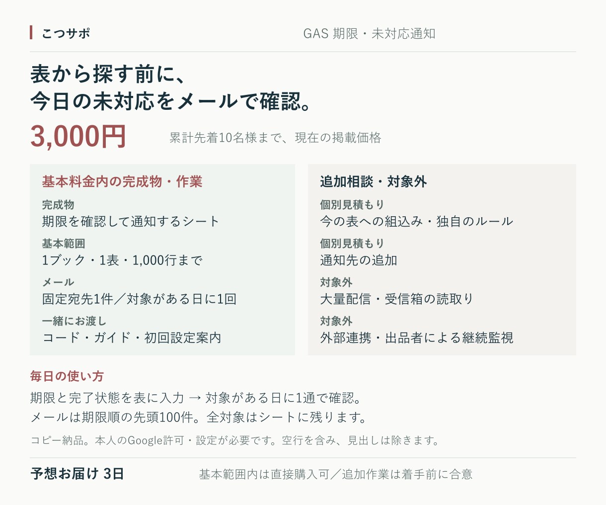 期限・未対応をメールでお知らせします 毎朝の確認をひとつに。期限超過もまとめて通知 イメージ3