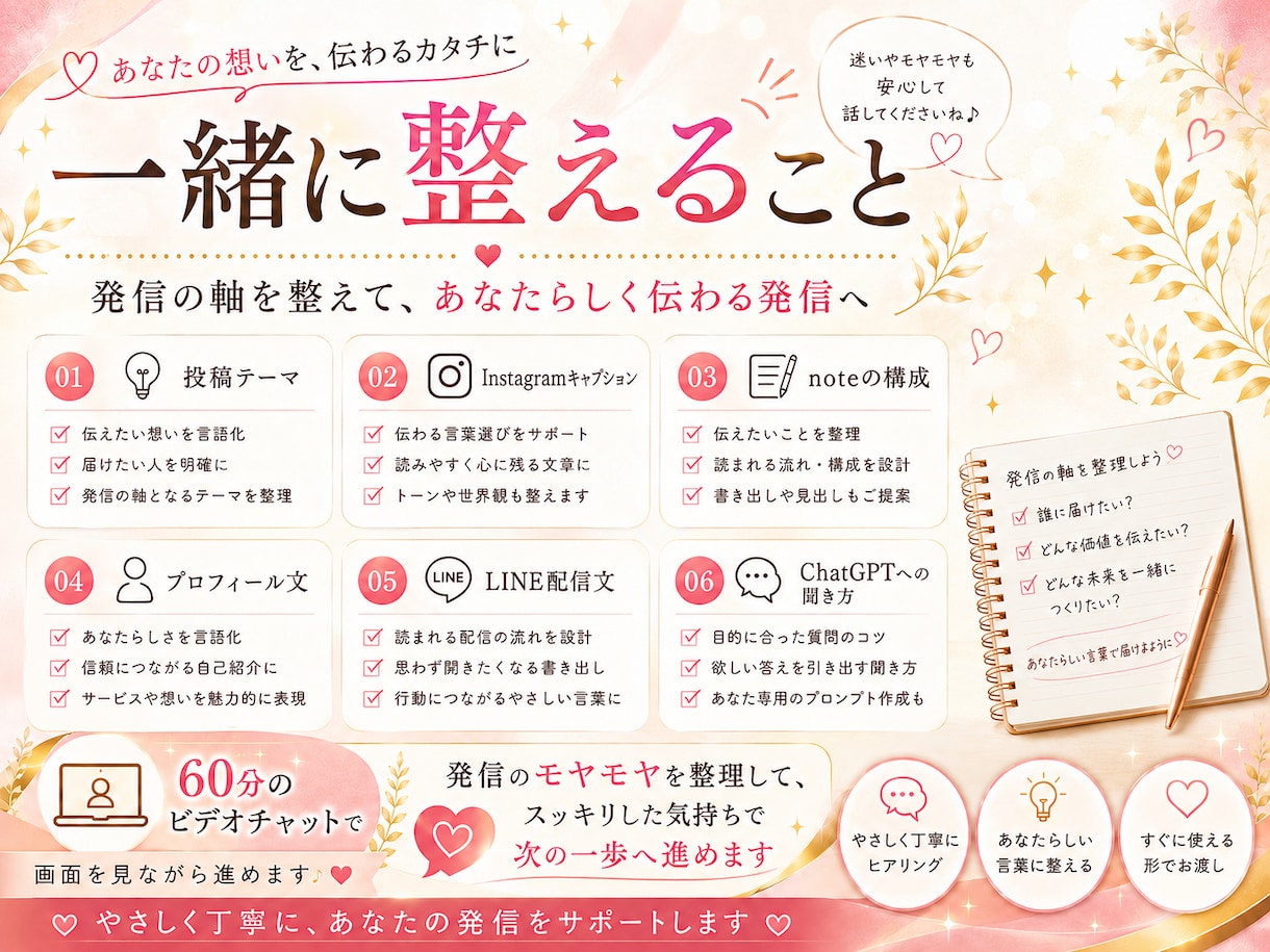 AIで発信内容を一緒に整えます 投稿文・テーマ・伝え方を整えます イメージ3