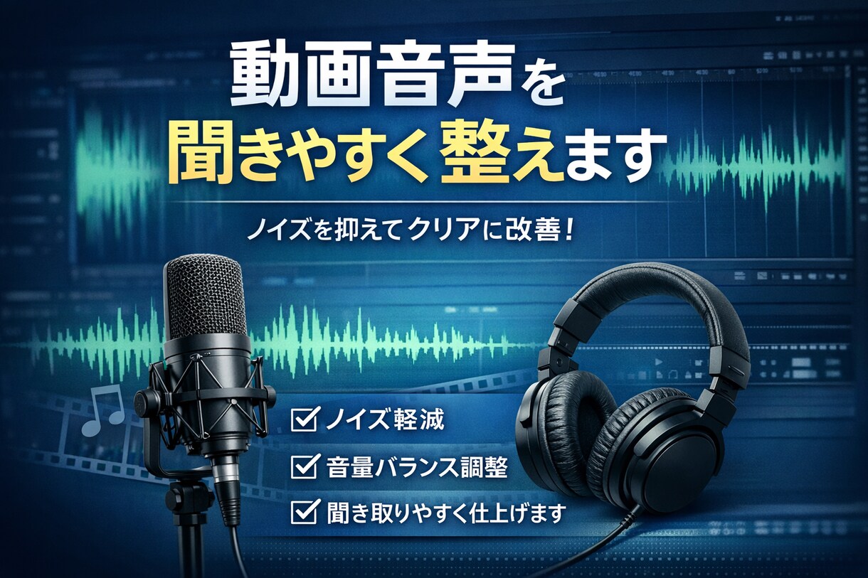 動画の音声を聞きやすく整音します 動画の音声、SE、BGMなどを自然で聞きやすく整音します イメージ1