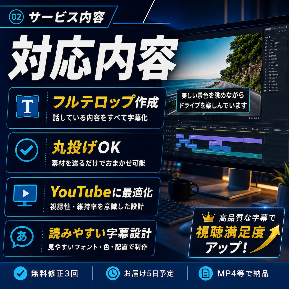 YouTube動画の字幕フルテロップ作成します YouTube字幕・テロップ作成｜丸投げOK イメージ5