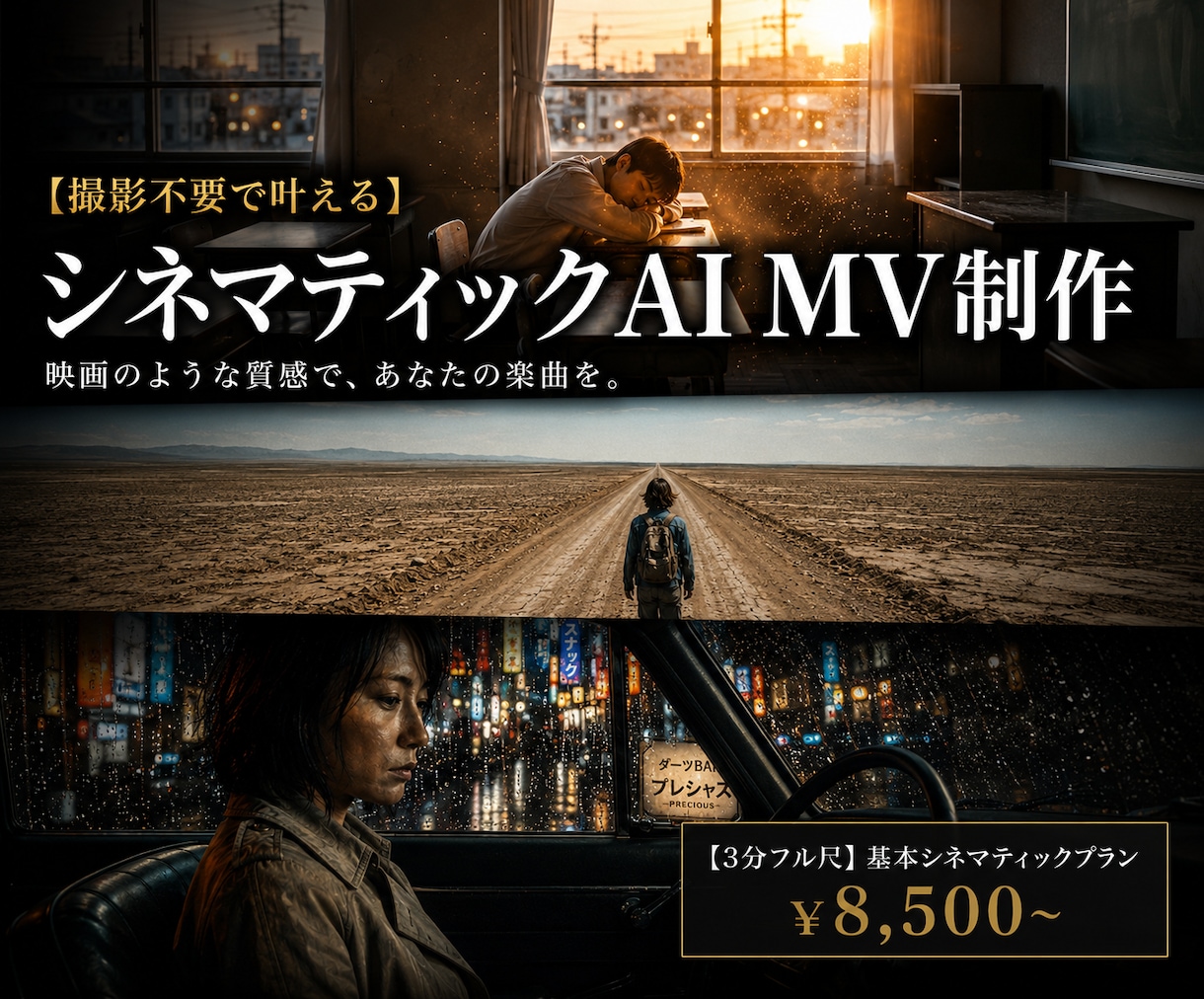 格安・実写風でシネマティックMV制作します 実写撮影不要・3分フル尺対応・アー写動画化OK イメージ1