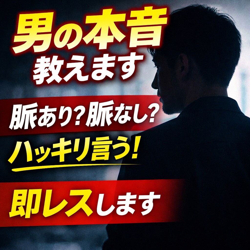 男が本気で恋愛相談のります 男の本音隠さず全部教えます。脈ありかハッキリ言います。 イメージ1