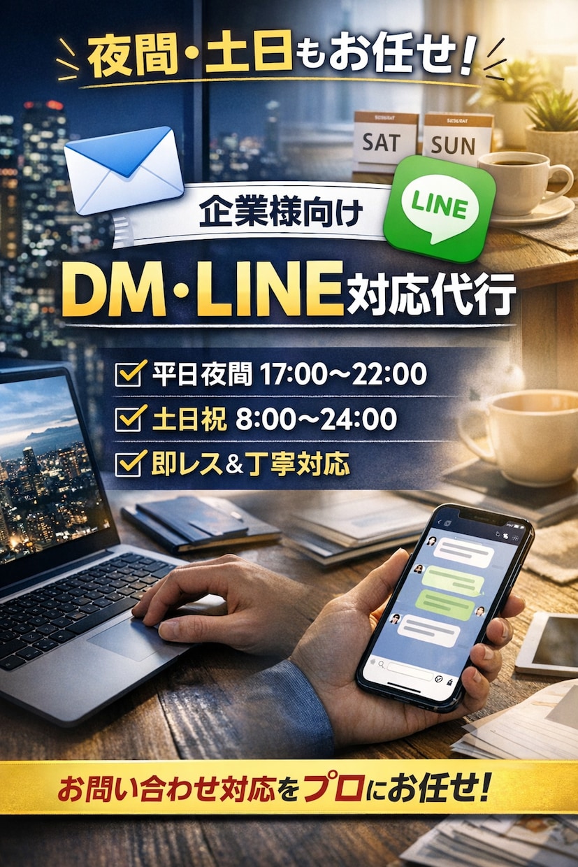 企業向け｜平日・土日祝DM・LINE代行行います 営業時間外の問い合わせ対応を外注にお任せ イメージ1