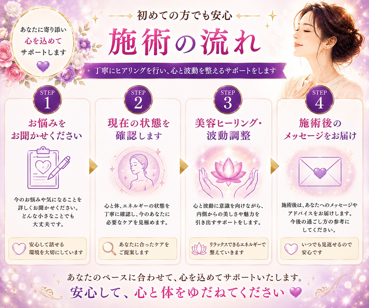 大人女性の美しさ魅力を増す美容ヒーリングします 40代50代の為の美容ヒーリング、自分らしい美しさをサポート イメージ3