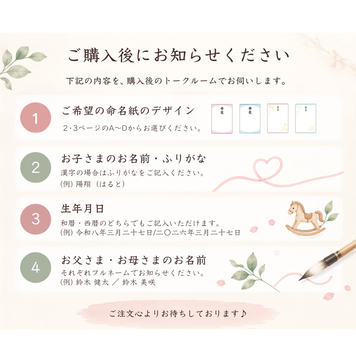手書き命名書　プロ筆耕士が毛筆でお書きします 筆耕代・用紙代・送料込み、温かみのある命名書 イメージ5