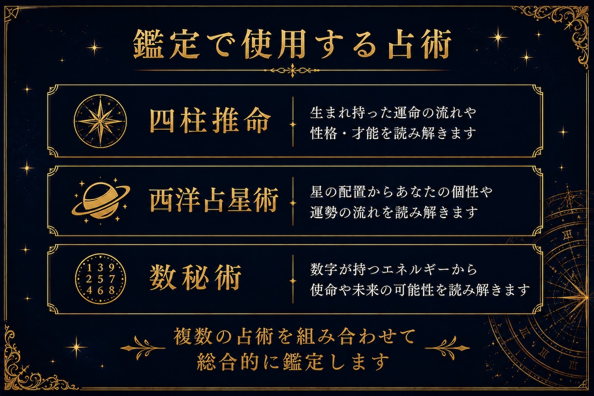 生年月日から総合鑑定します 3つの占術であなたらしい未来を読み解きます イメージ4