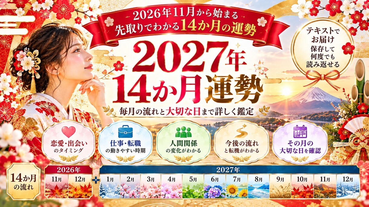 2027年を先取り！14か月の運勢を詳しく視ます 2026年11月からの運勢と大切な日、タイミングを先読み イメージ1